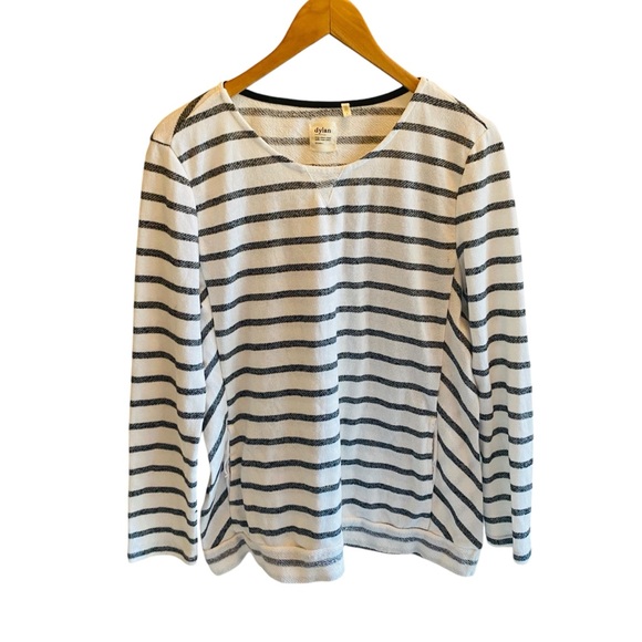 Dylan by True Grit Gray and White Stripe Top Show Yourself More Love - Picture 1 of 5